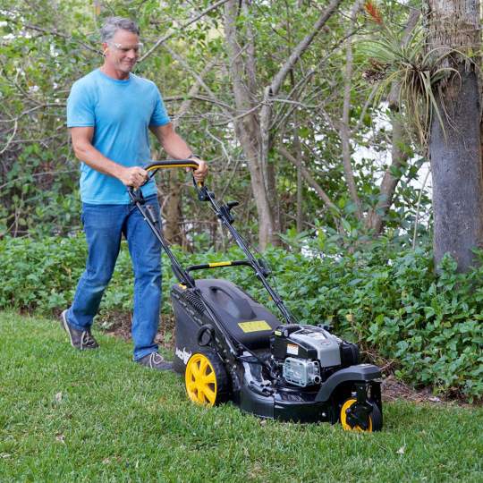 Gas lawn mower discount with push button start